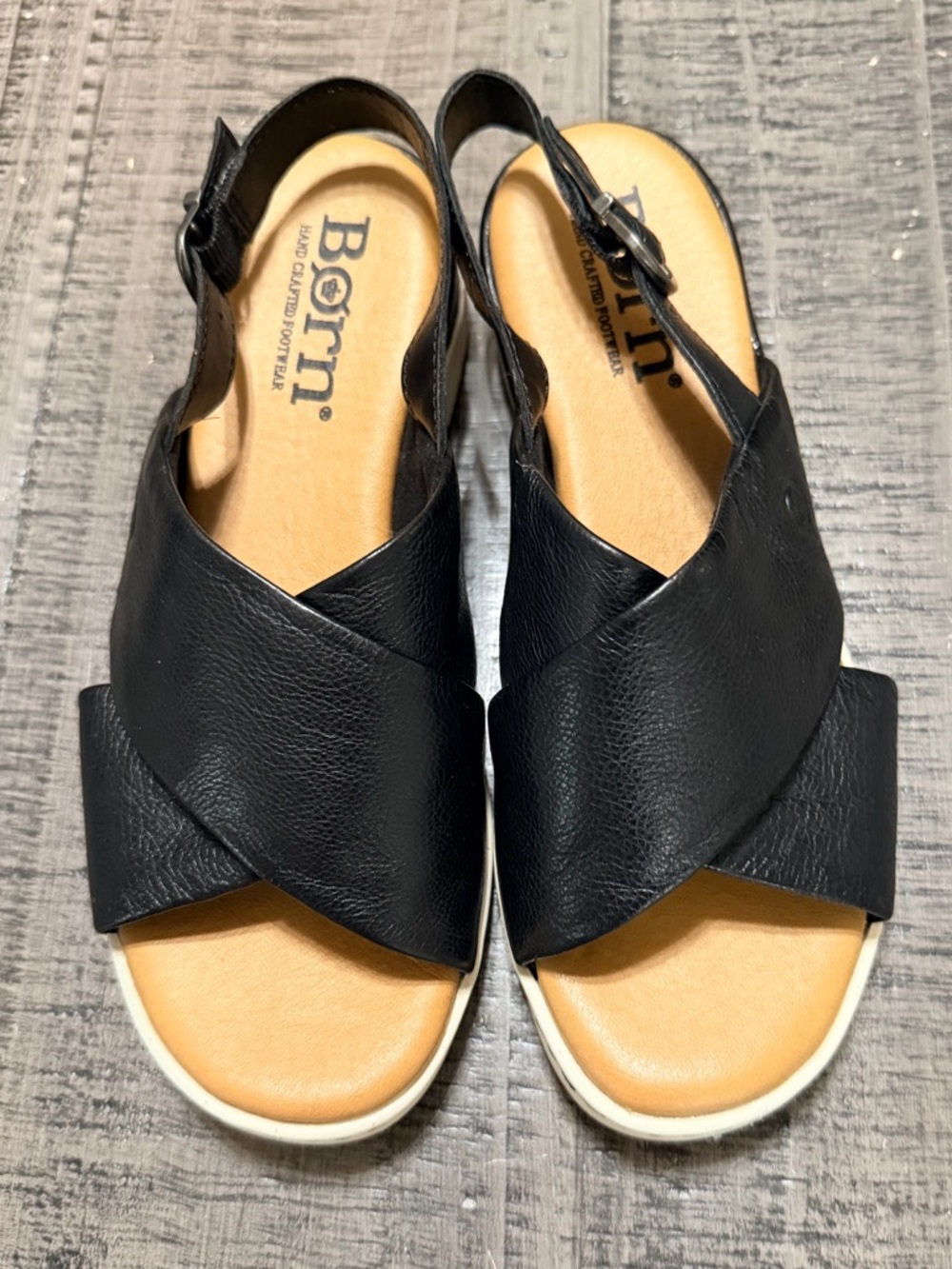 Born Black Leather Crisscross Slingback Sandals
